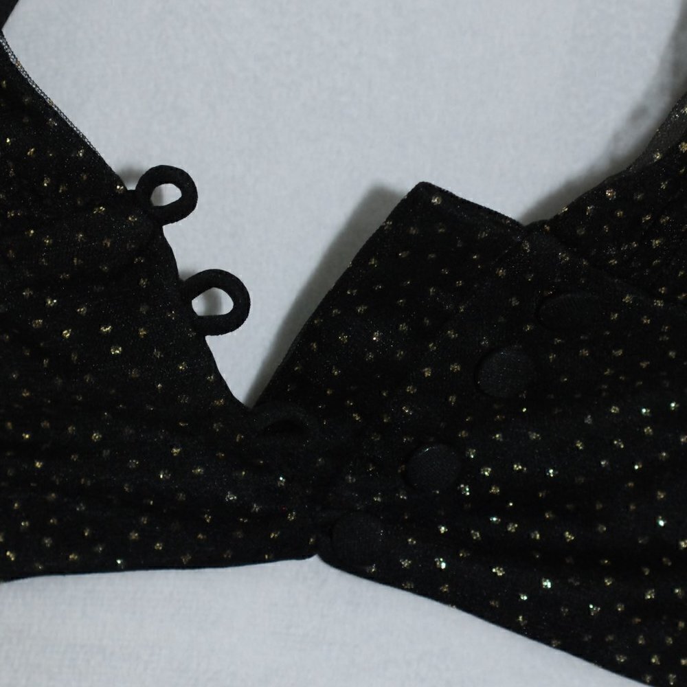 NWT NanaMacs Womens Medium Bodysuit One Piece Deep Plunge Vneck Gold Black - Picture 6 of 11